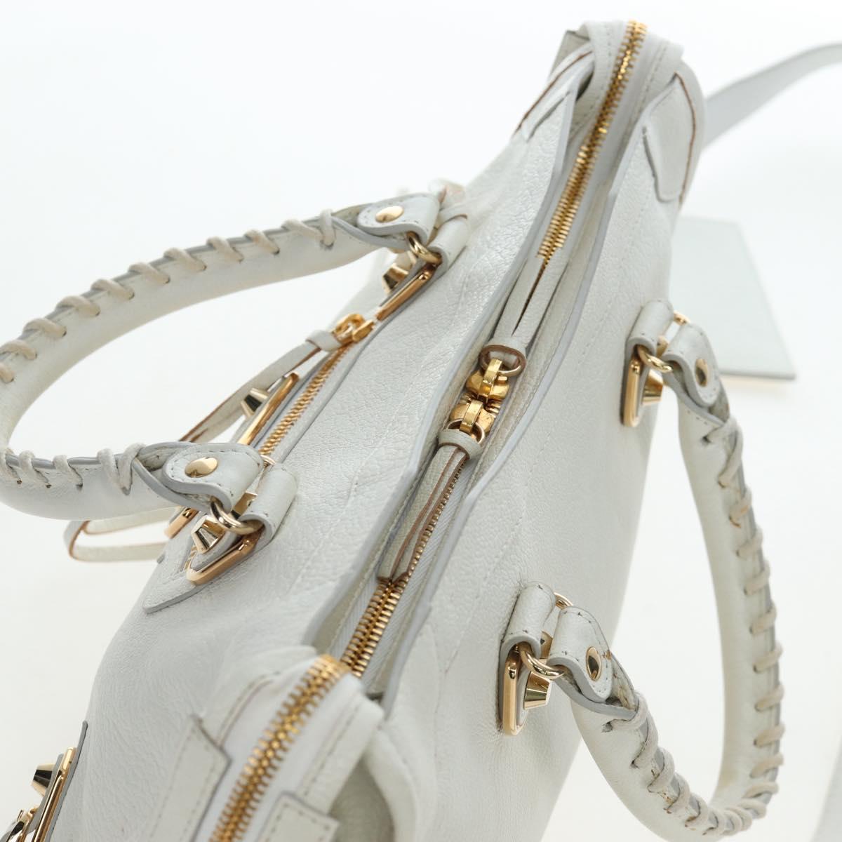 BALENCIAGA Classic Metallic Edge City Bag Leather 2way White 432831 Auth 192488M
