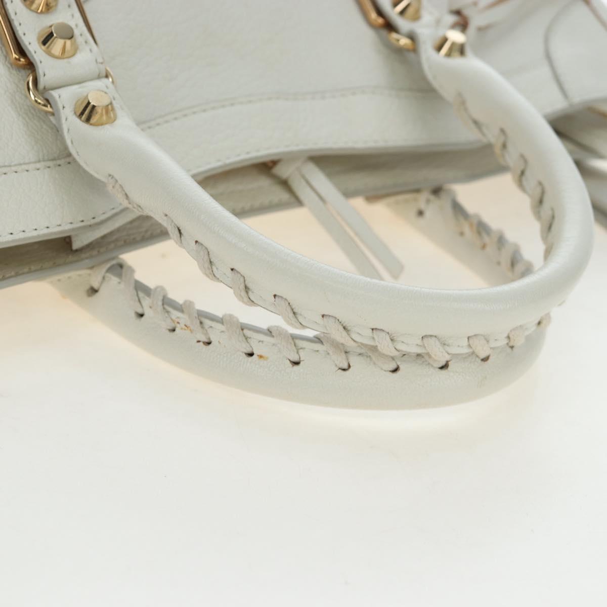 BALENCIAGA Classic Metallic Edge City Bag Leather 2way White 432831 Auth 192488M