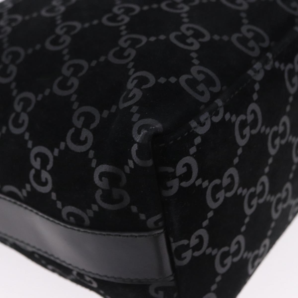 GUCCI GG Canvas Shoulder Bag Suede Black Silver 000 0602 Auth 192489A