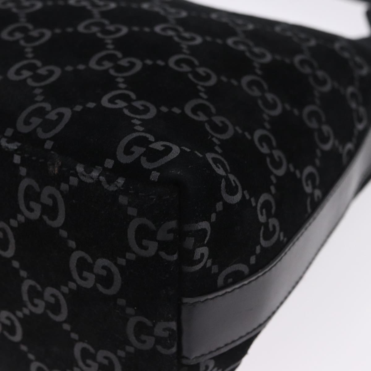 GUCCI GG Canvas Shoulder Bag Suede Black Silver 000 0602 Auth 192489A
