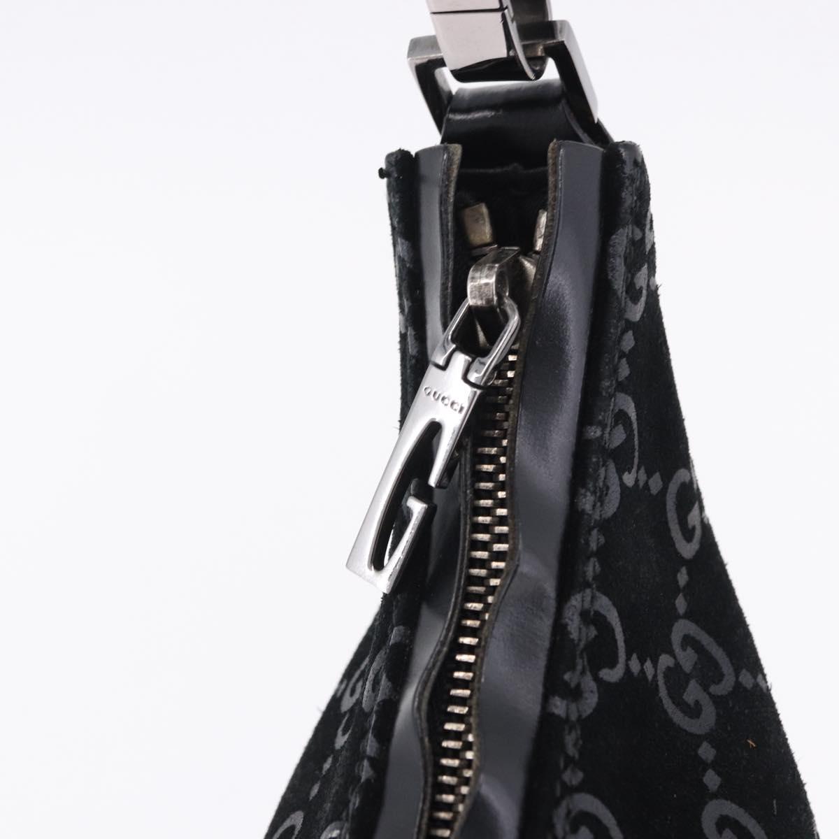 GUCCI GG Canvas Shoulder Bag Suede Black Silver 000 0602 Auth 192489A