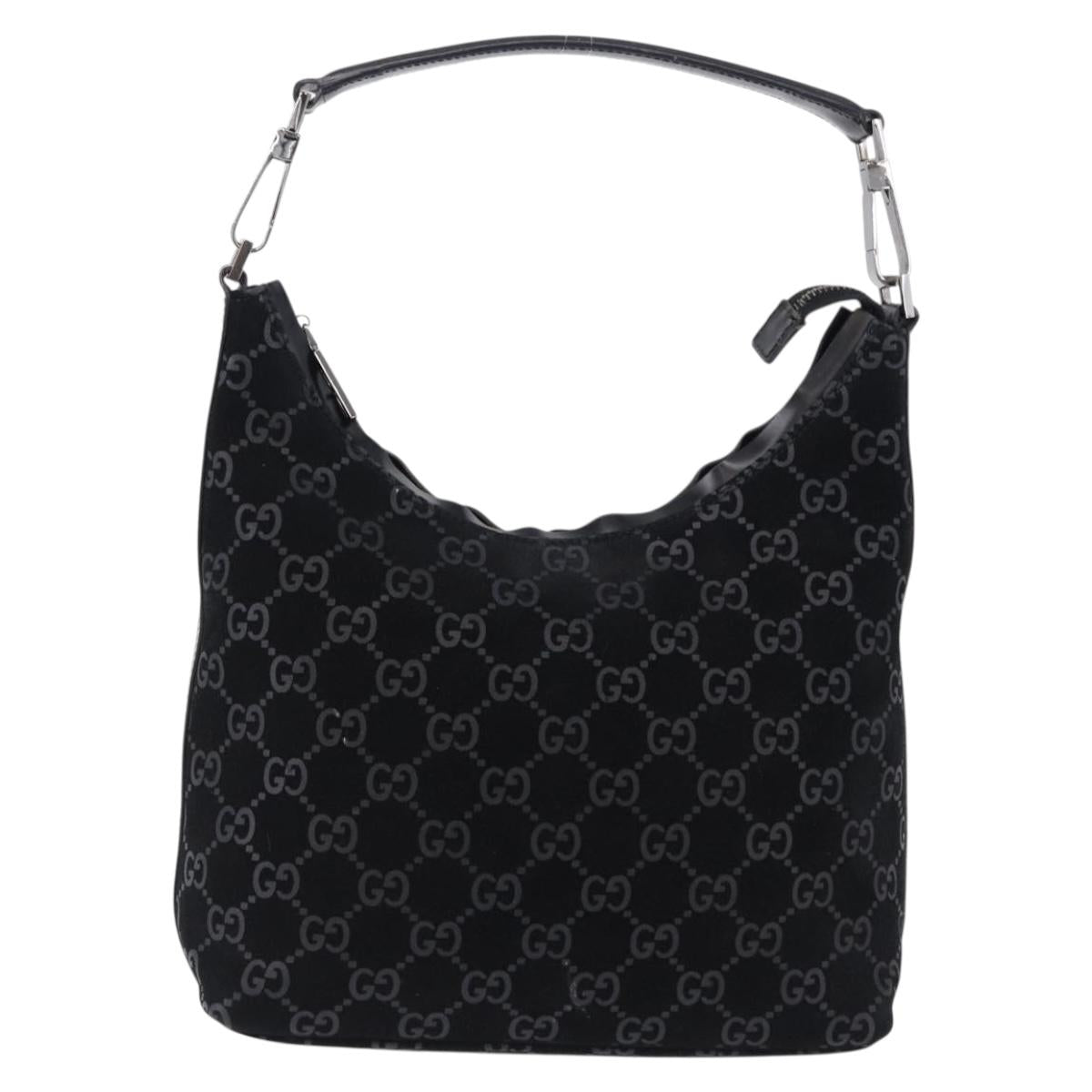 GUCCI GG Canvas Shoulder Bag Suede Black Silver 000 0602 Auth 192489A