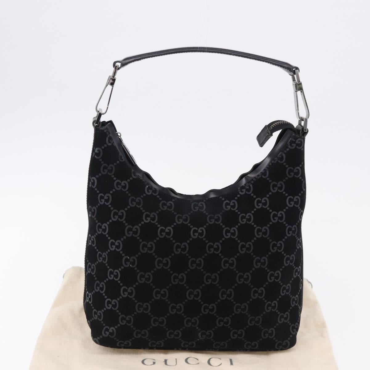 GUCCI GG Canvas Shoulder Bag Suede Black Silver 000 0602 Auth 192489A