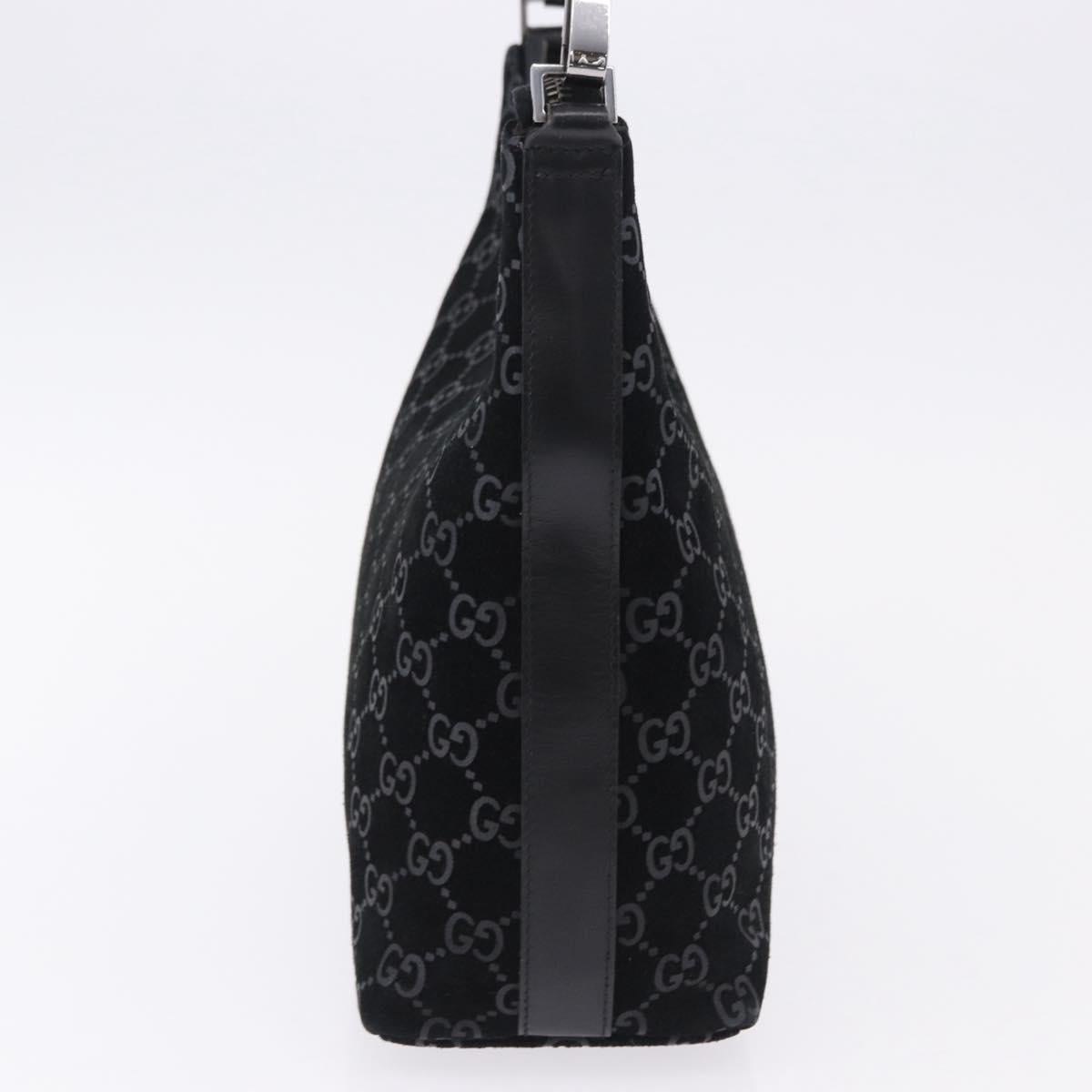 GUCCI GG Canvas Shoulder Bag Suede Black Silver 000 0602 Auth 192489A