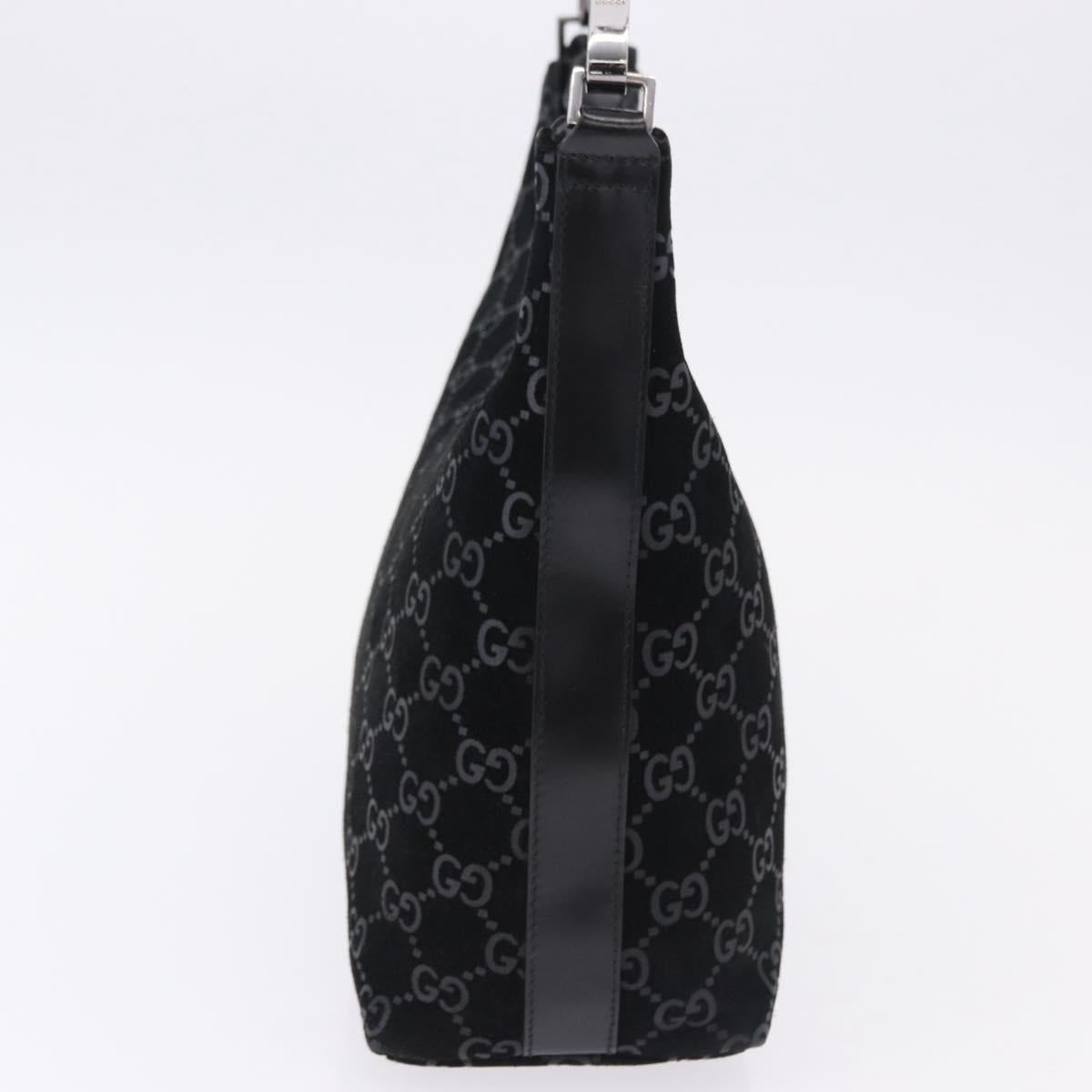 GUCCI GG Canvas Shoulder Bag Suede Black Silver 000 0602 Auth 192489A