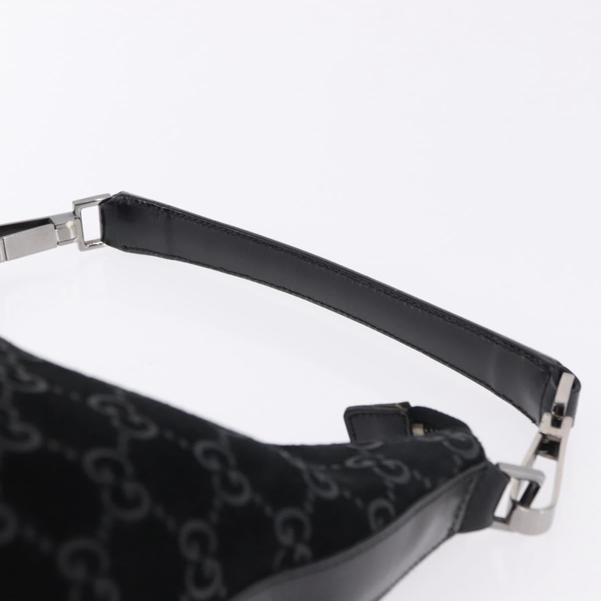 GUCCI GG Canvas Shoulder Bag Suede Black Silver 000 0602 Auth 192489A