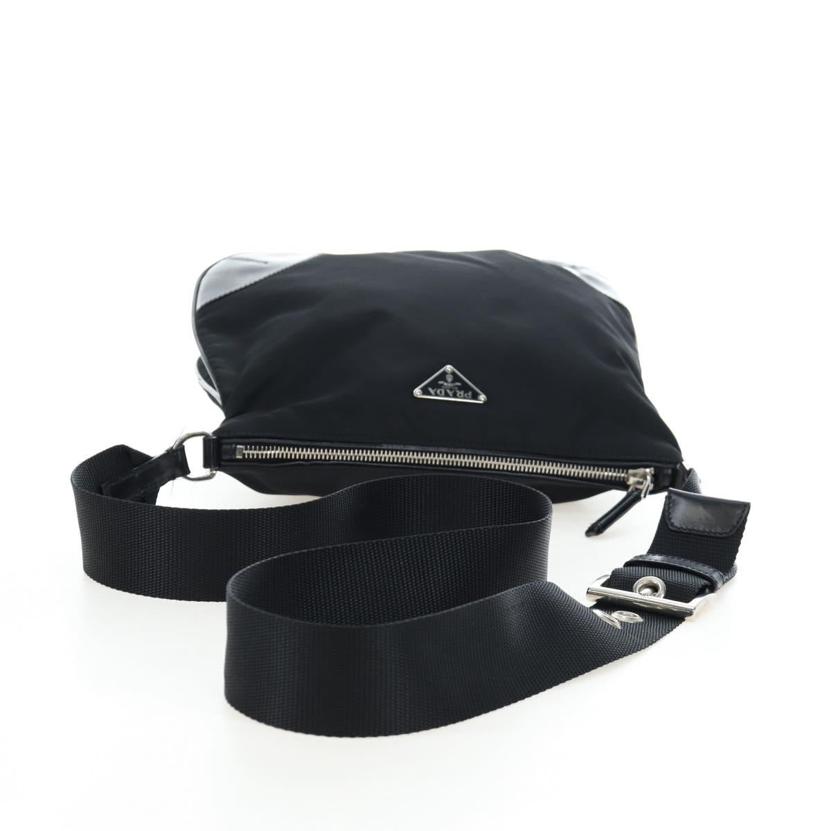 PRADA Shoulder Bag Nylon Black Silver Auth 192490V