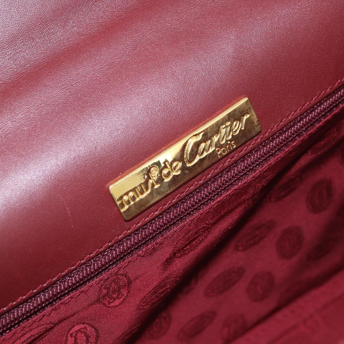 CARTIER Must Line Clutch Bag Leather Bordeaux Gold Auth 192492