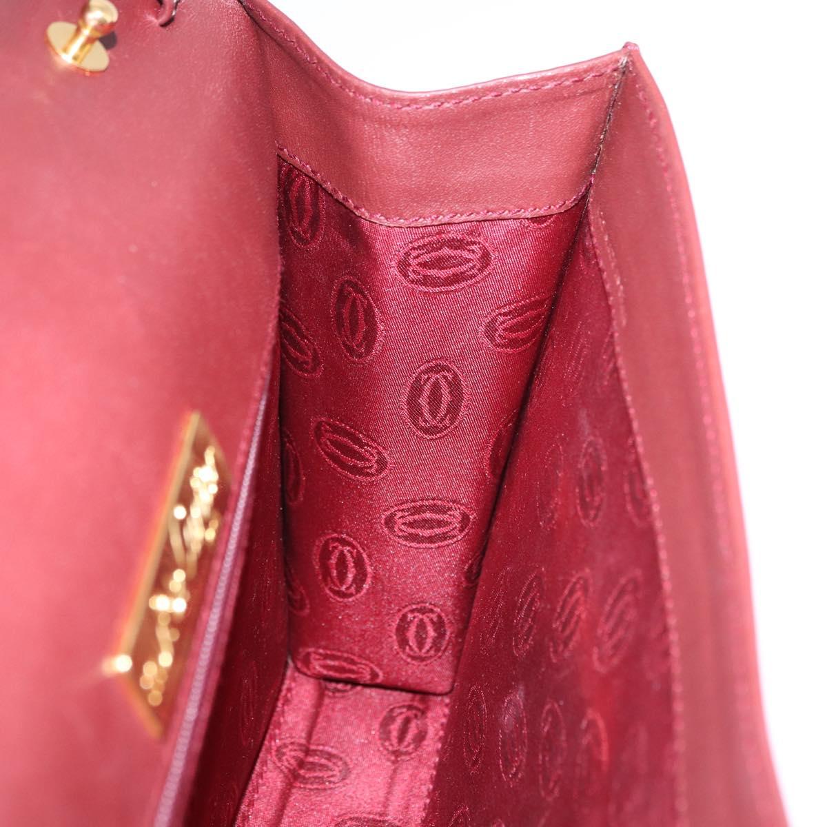 CARTIER Must Line Clutch Bag Leather Bordeaux Gold Auth 192492