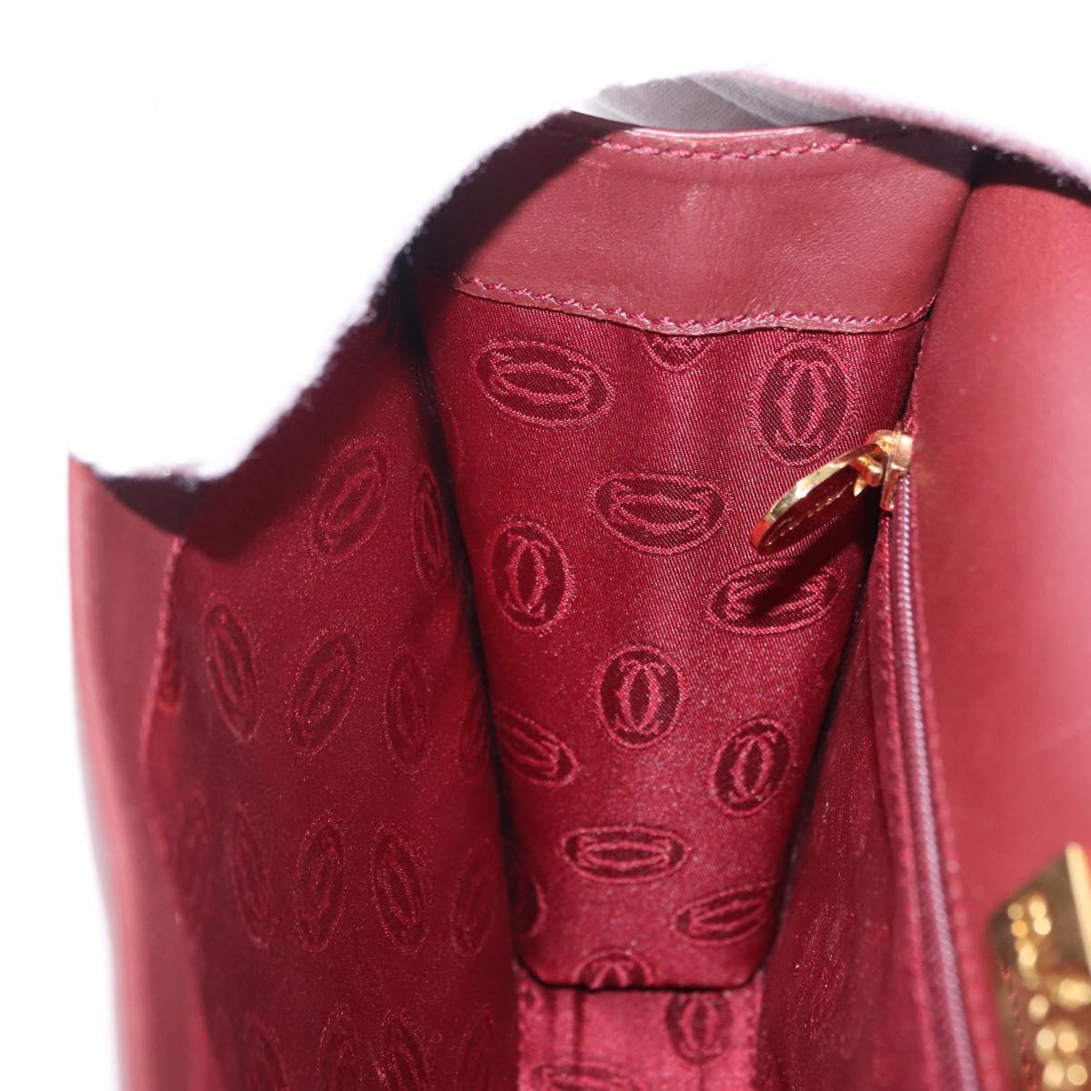 CARTIER Must Line Clutch Bag Leather Bordeaux Gold Auth 192492