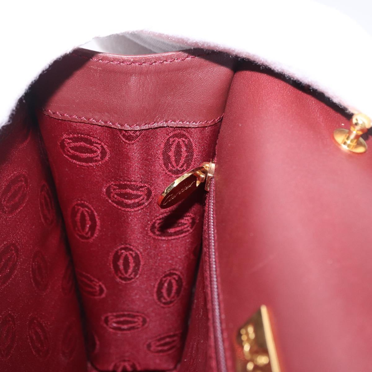 CARTIER Must Line Clutch Bag Leather Bordeaux Gold Auth 192492