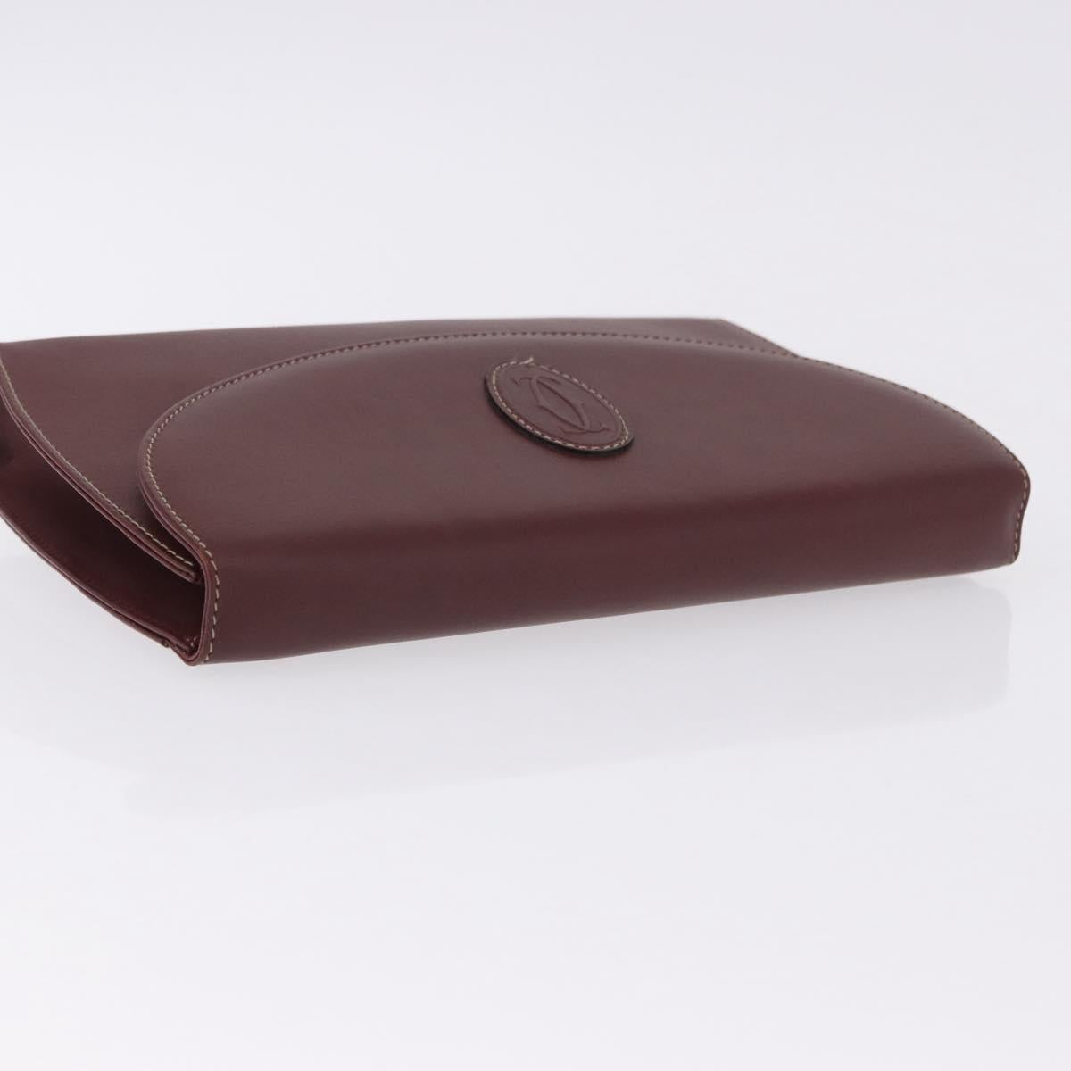 CARTIER Must Line Clutch Bag Leather Bordeaux Gold Auth 192492