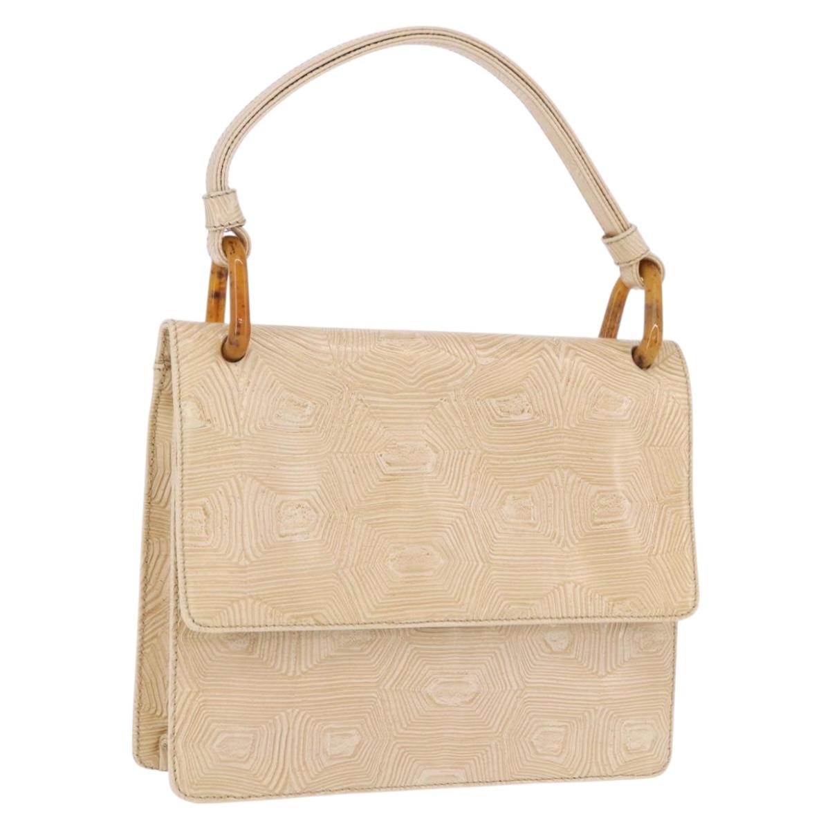 PRADA Hand Bag Tartaruga Embossed Leather Ivory Silver Auth 192493A