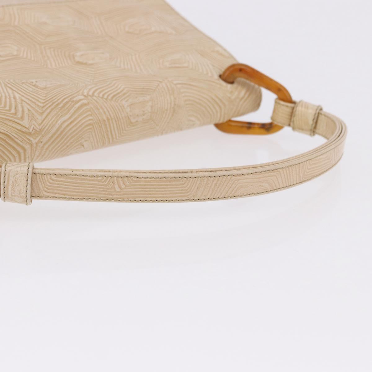 PRADA Hand Bag Tartaruga Embossed Leather Ivory Silver Auth 192493A