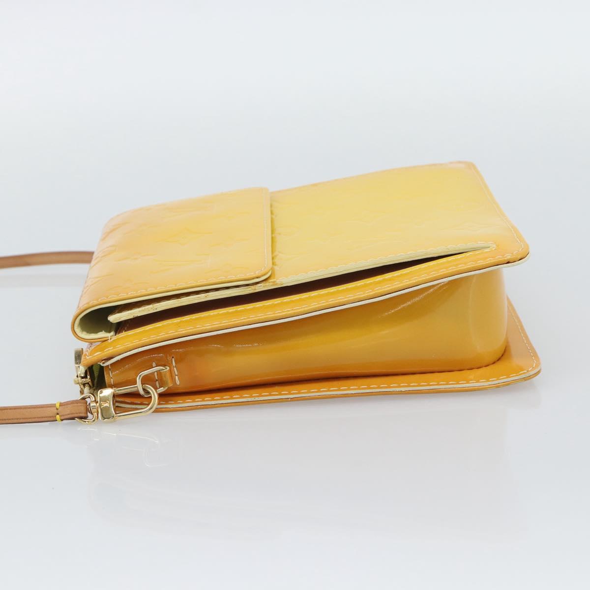 LOUIS VUITTON Monogram Vernis Motto Pouch Lime Yellow M91059 LV Auth 192499