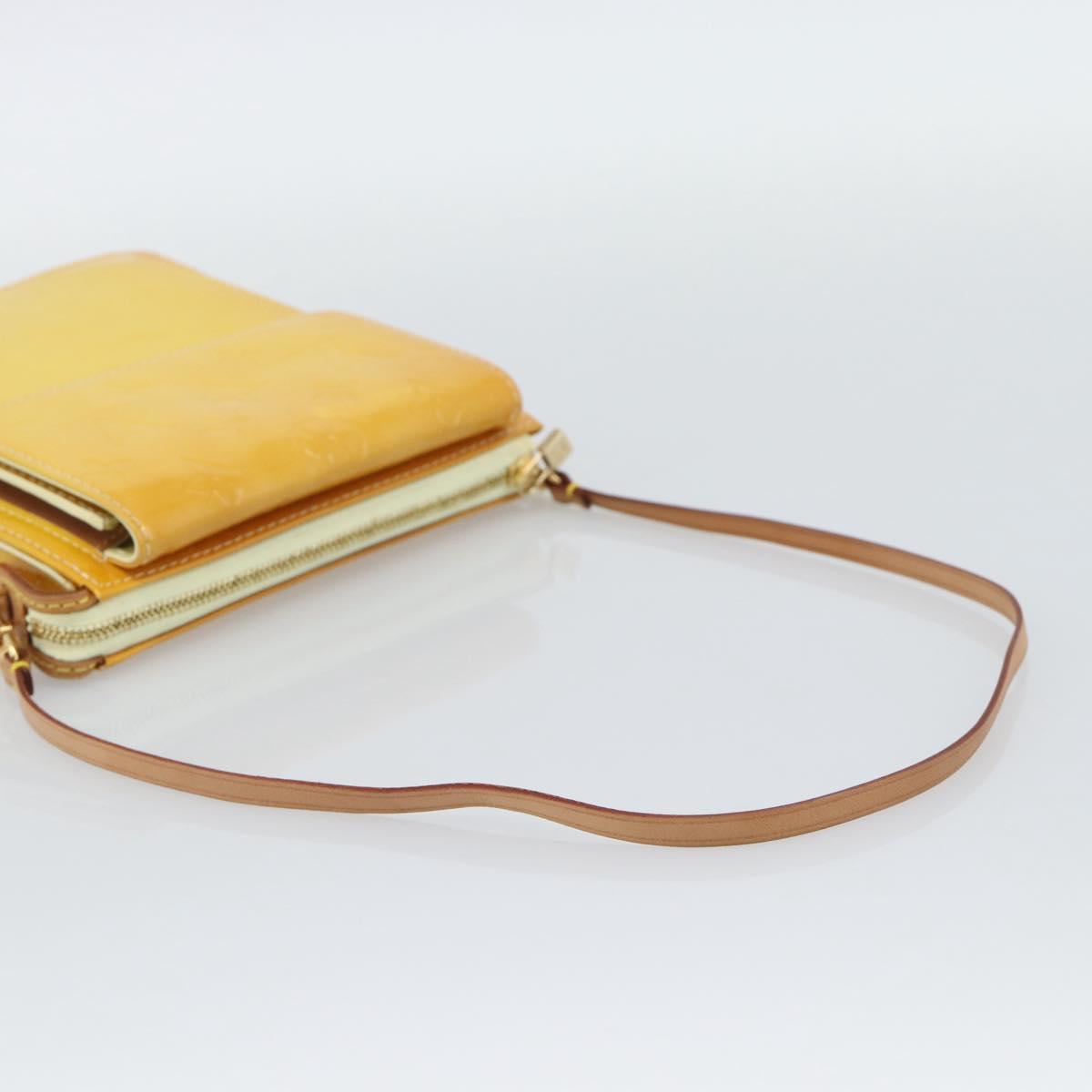 LOUIS VUITTON Monogram Vernis Motto Pouch Lime Yellow M91059 LV Auth 192499