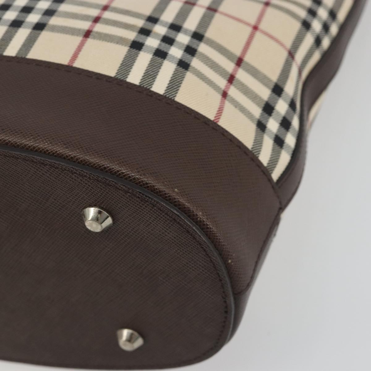 BURBERRY Nova Check Tote Bag Canvas Beige Silver Auth 192501