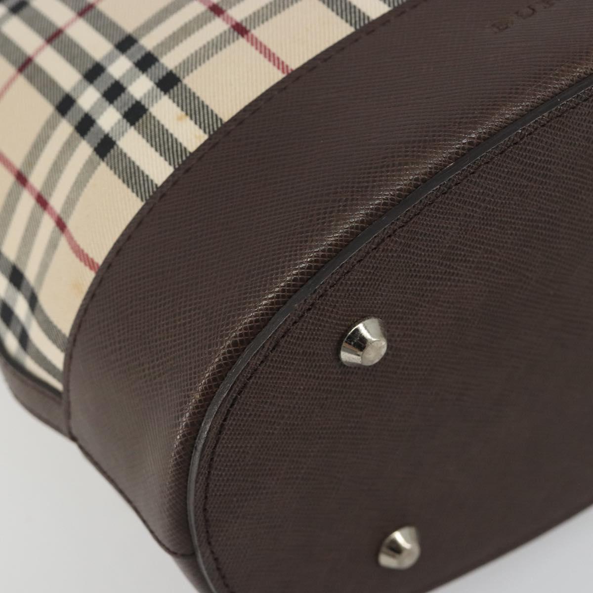 BURBERRY Nova Check Tote Bag Canvas Beige Silver Auth 192501