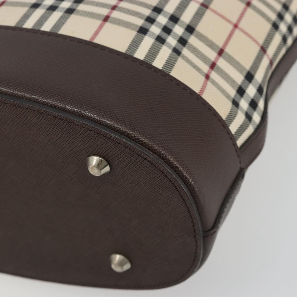 BURBERRY Nova Check Tote Bag Canvas Beige Silver Auth 192501