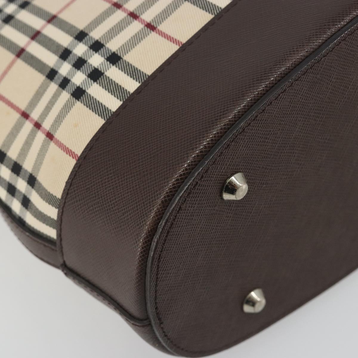 BURBERRY Nova Check Tote Bag Canvas Beige Silver Auth 192501
