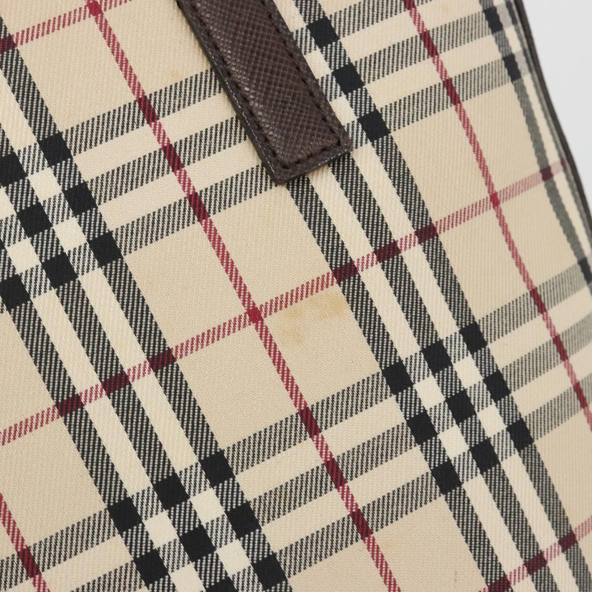 BURBERRY Nova Check Tote Bag Canvas Beige Silver Auth 192501