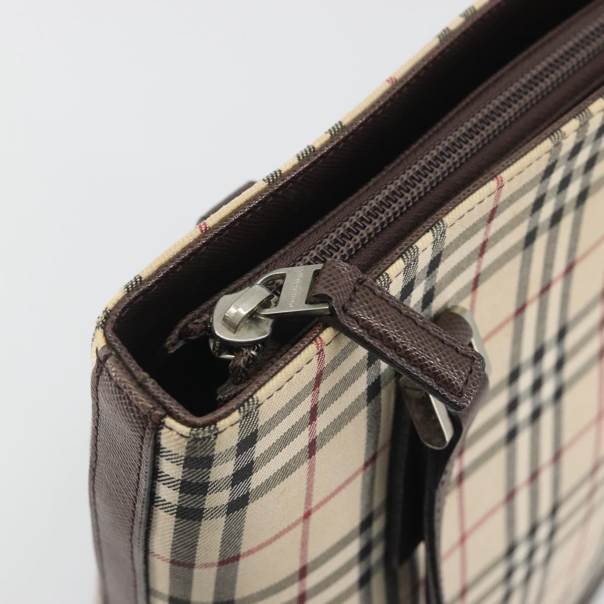 BURBERRY Nova Check Tote Bag Canvas Beige Silver Auth 192501