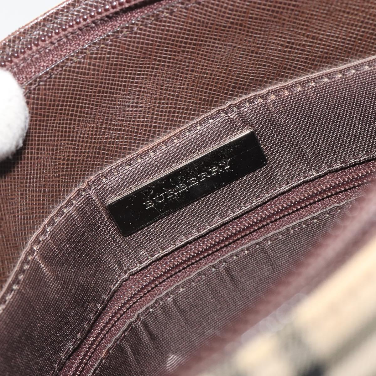 BURBERRY Nova Check Tote Bag Canvas Beige Silver Auth 192501