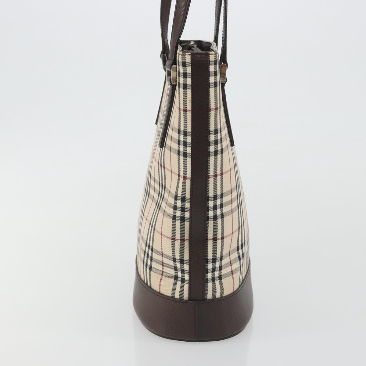 BURBERRY Nova Check Tote Bag Canvas Beige Silver Auth 192501