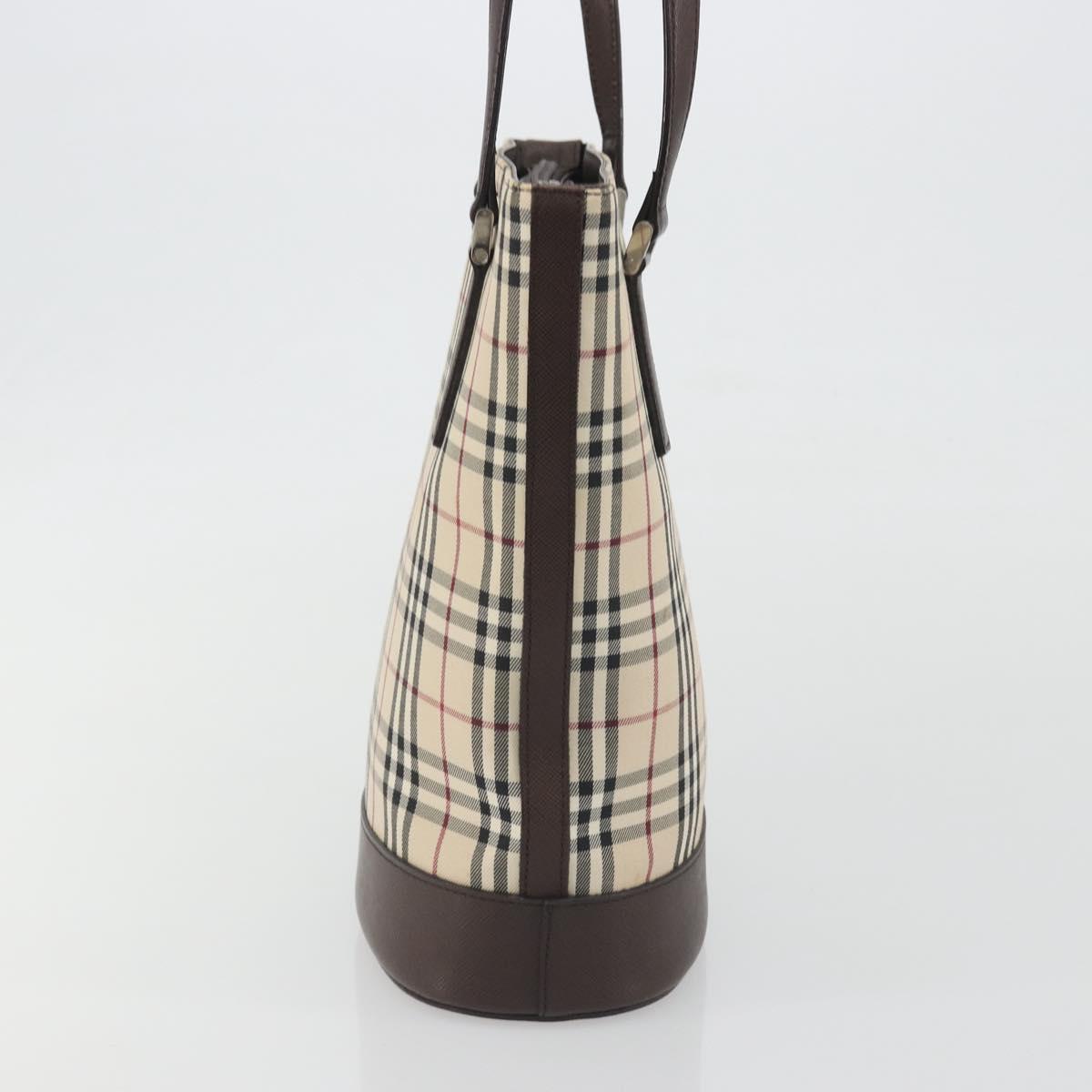 BURBERRY Nova Check Tote Bag Canvas Beige Silver Auth 192501