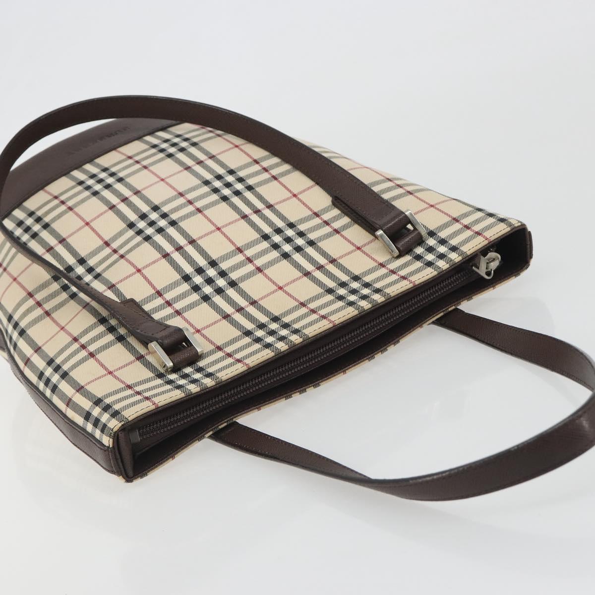 BURBERRY Nova Check Tote Bag Canvas Beige Silver Auth 192501