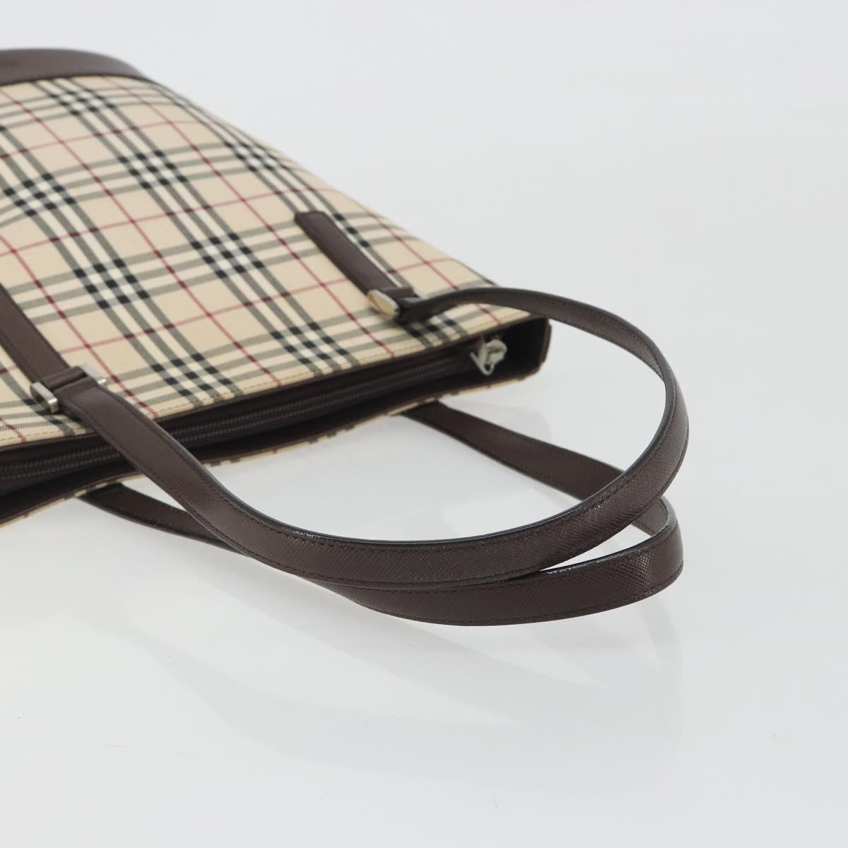 BURBERRY Nova Check Tote Bag Canvas Beige Silver Auth 192501