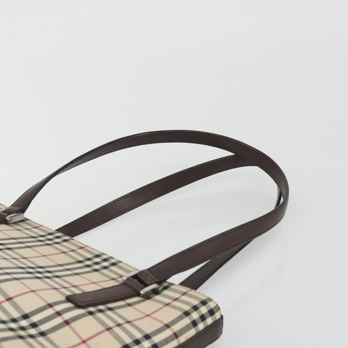 BURBERRY Nova Check Tote Bag Canvas Beige Silver Auth 192501