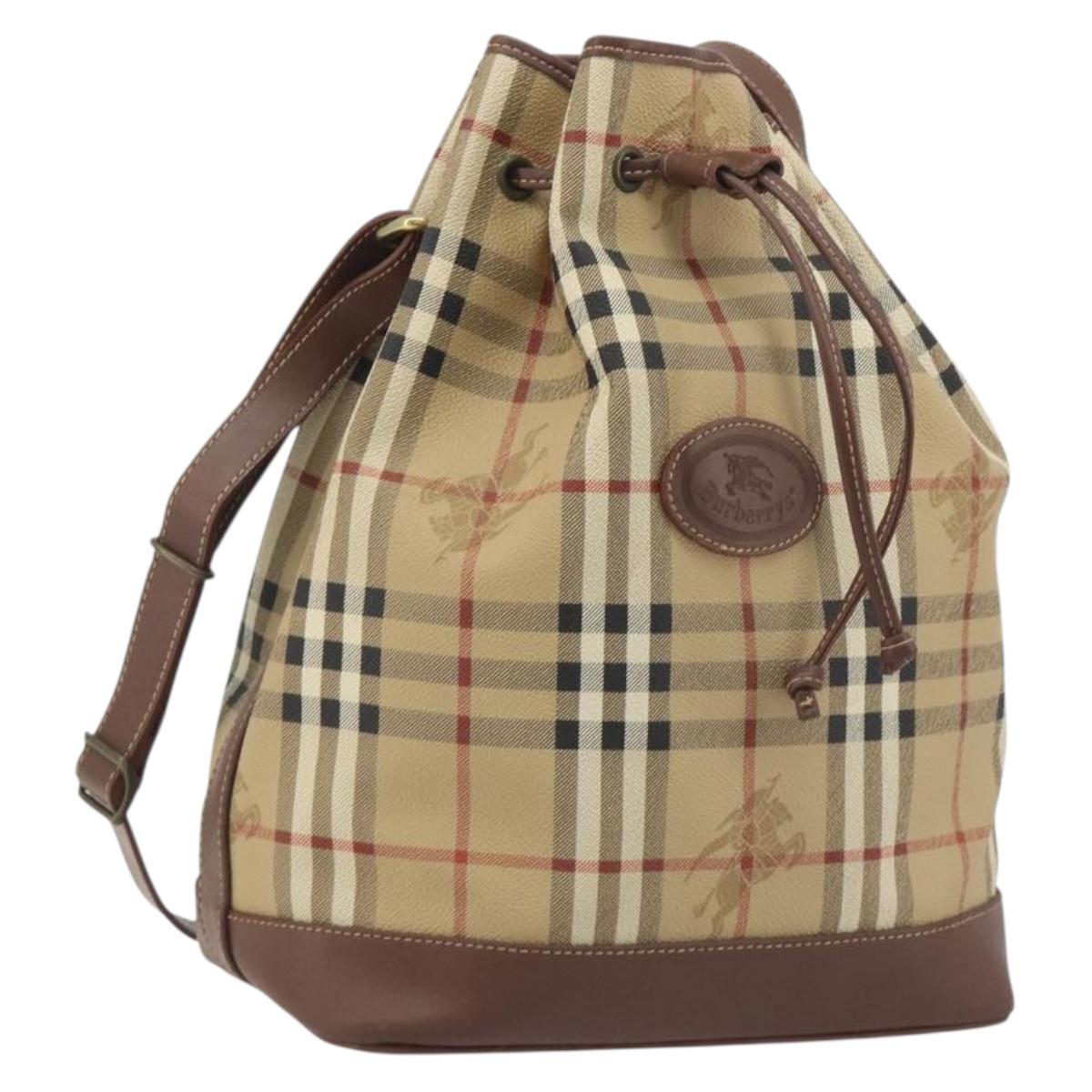 Burberrys Nova Check purse Shoulder Bag PVC Beige Gold Auth 192502