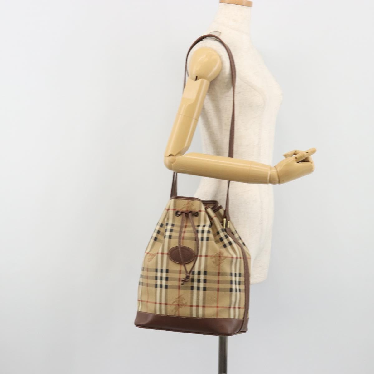 Burberrys Nova Check purse Shoulder Bag PVC Beige Gold Auth 192502