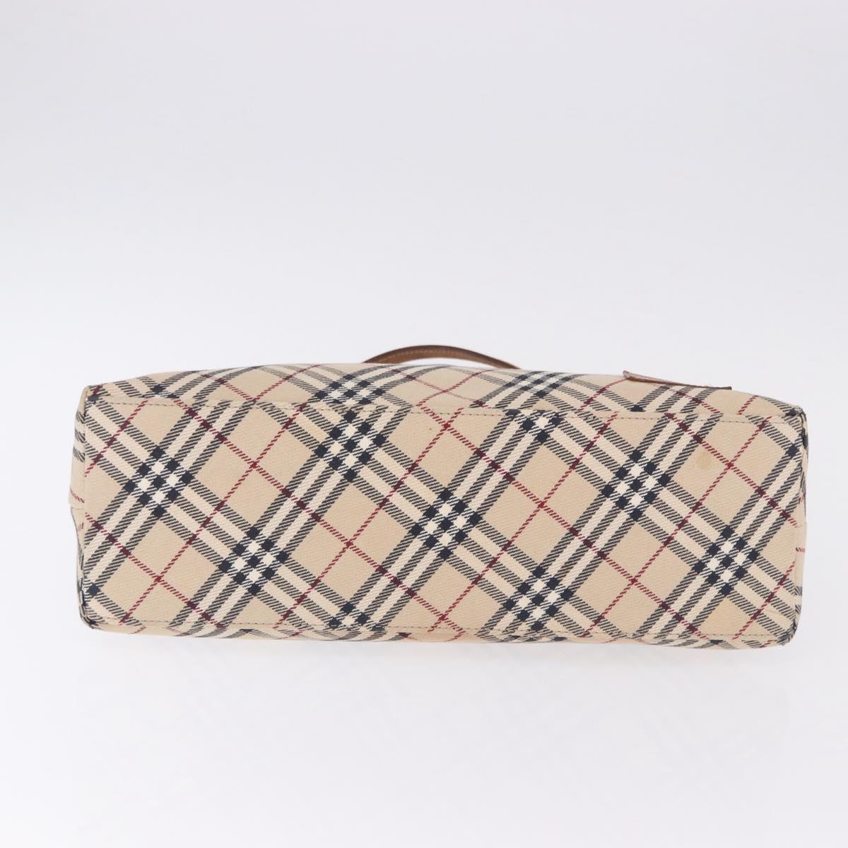 BURBERRY Nova Check Blue Label Tote Bag Canvas Beige Silver Auth 192503