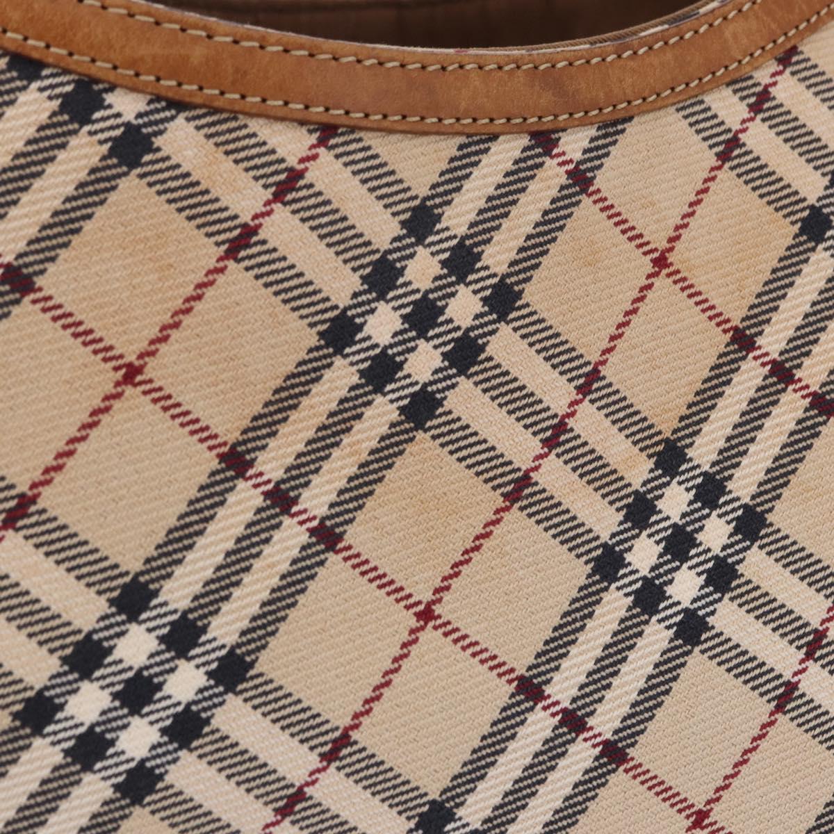 BURBERRY Nova Check Blue Label Tote Bag Canvas Beige Silver Auth 192503