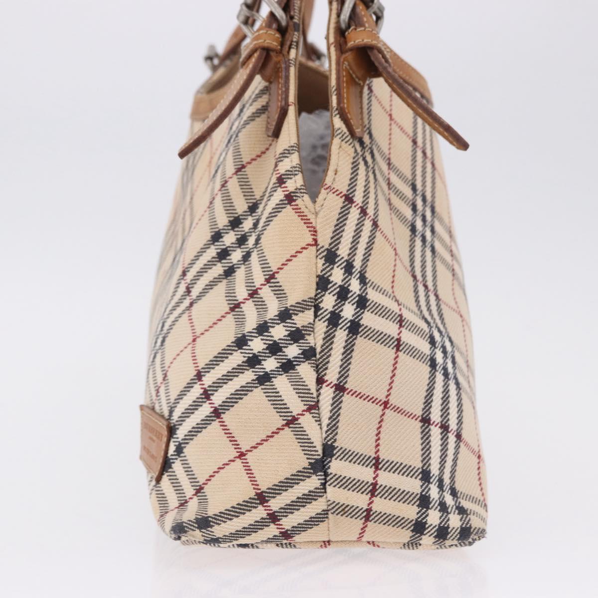 BURBERRY Nova Check Blue Label Tote Bag Canvas Beige Silver Auth 192503
