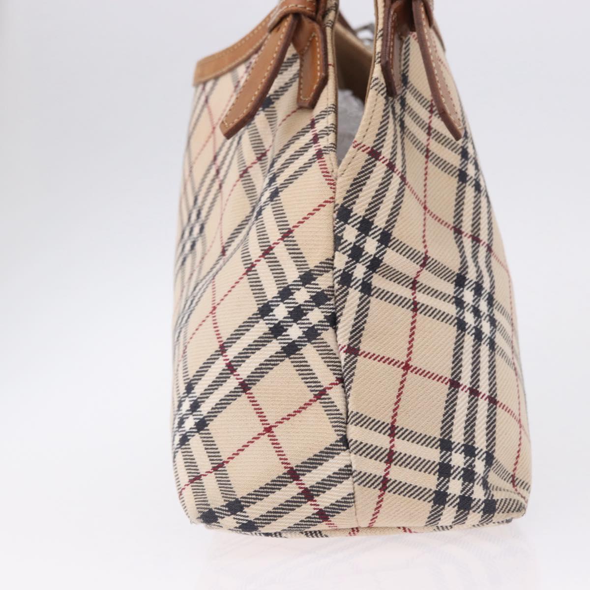 BURBERRY Nova Check Blue Label Tote Bag Canvas Beige Silver Auth 192503