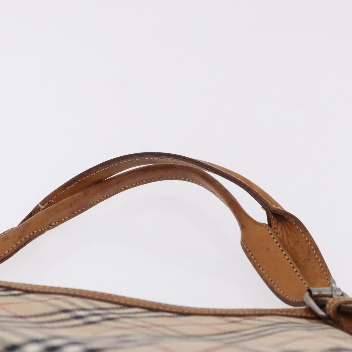 BURBERRY Nova Check Blue Label Tote Bag Canvas Beige Silver Auth 192503