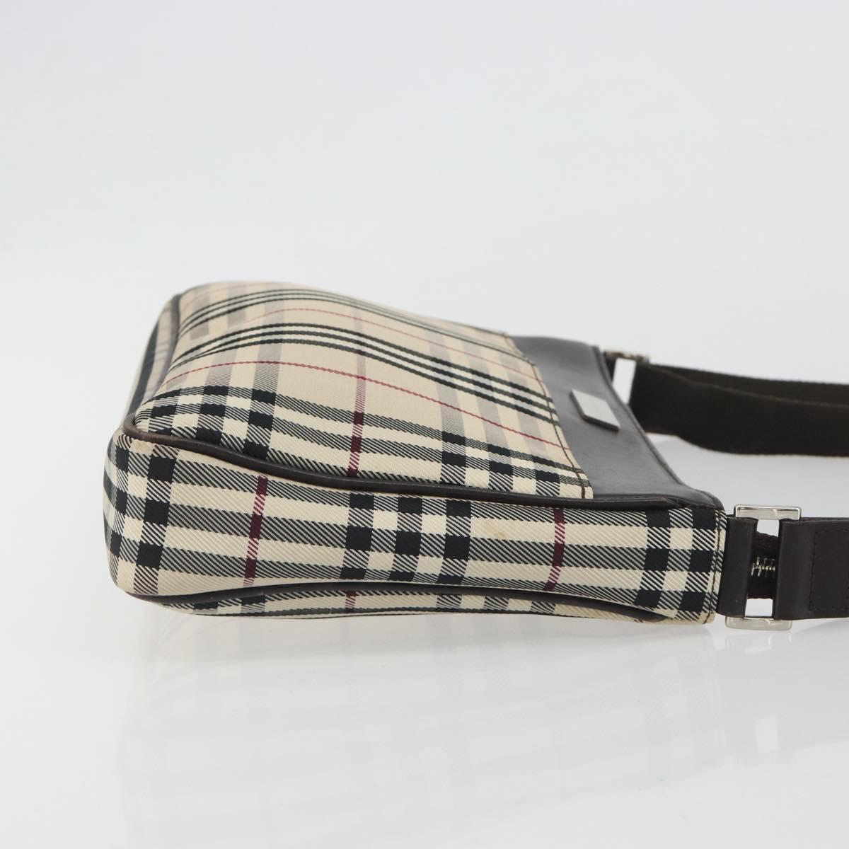 BURBERRY Nova Check Shoulder Bag Canvas Beige Silver Auth 192504