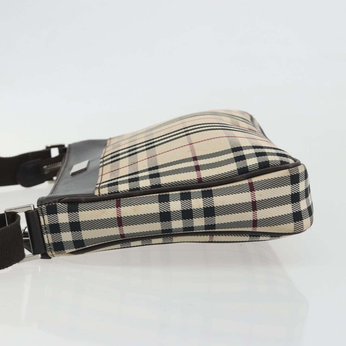 BURBERRY Nova Check Shoulder Bag Canvas Beige Silver Auth 192504