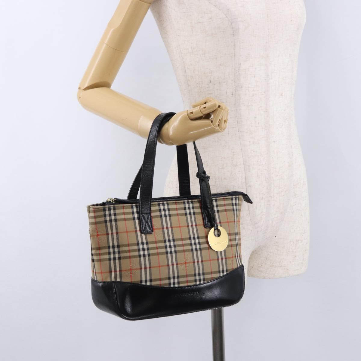BURBERRY Nova Check Hand Bag Canvas Beige Gold Auth 192505