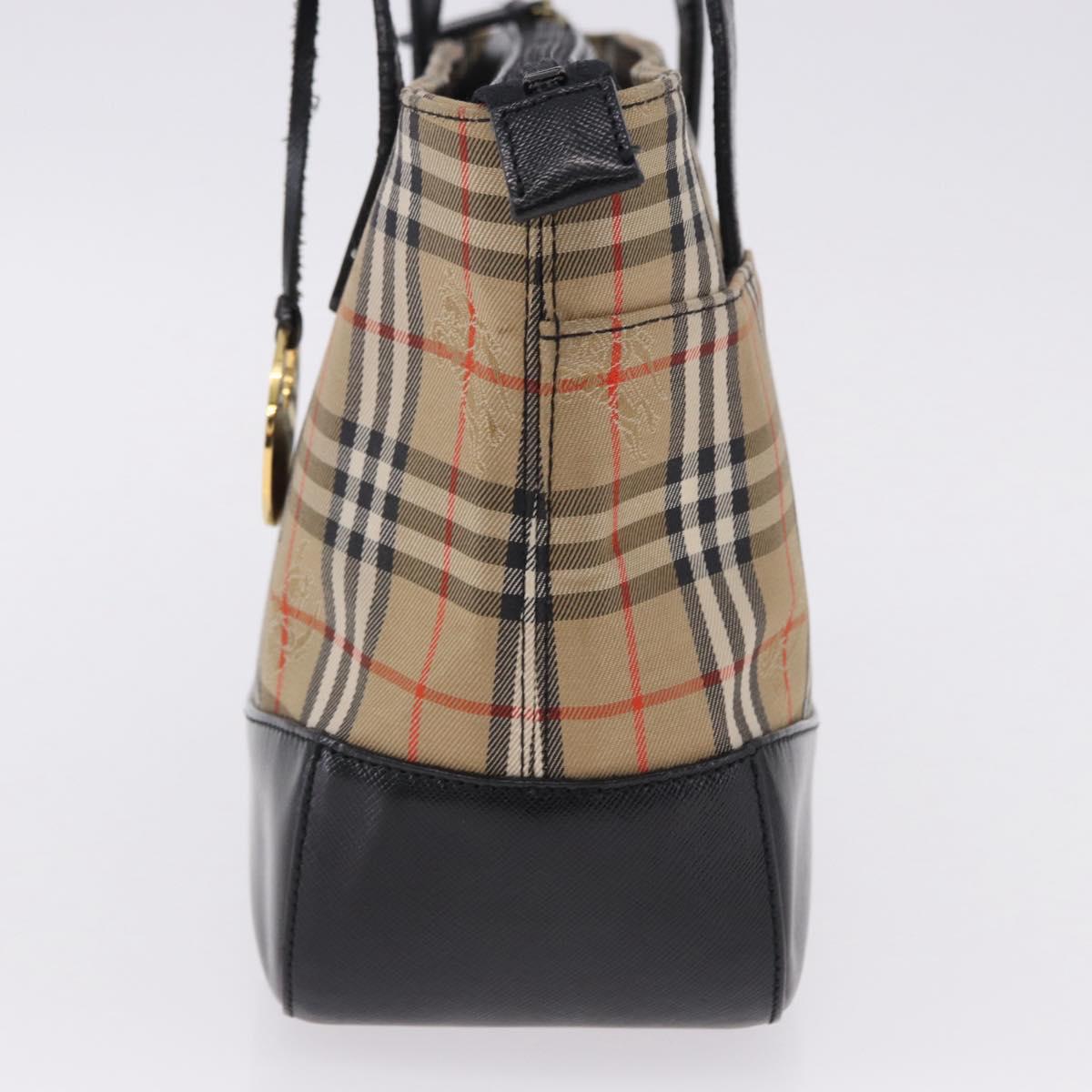 BURBERRY Nova Check Hand Bag Canvas Beige Gold Auth 192505