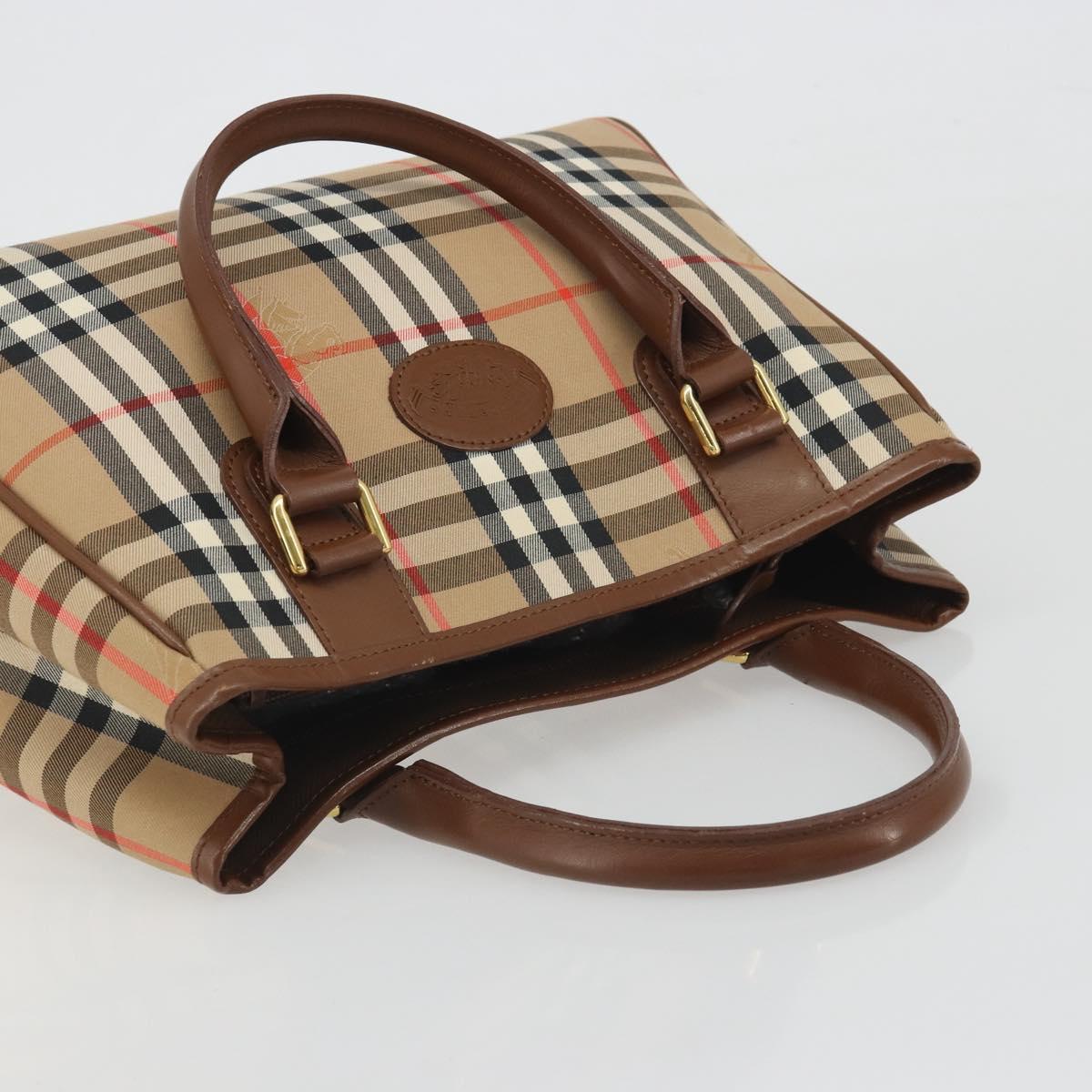 Burberrys Nova Check Hand Bag Canvas Beige Gold Auth 192506