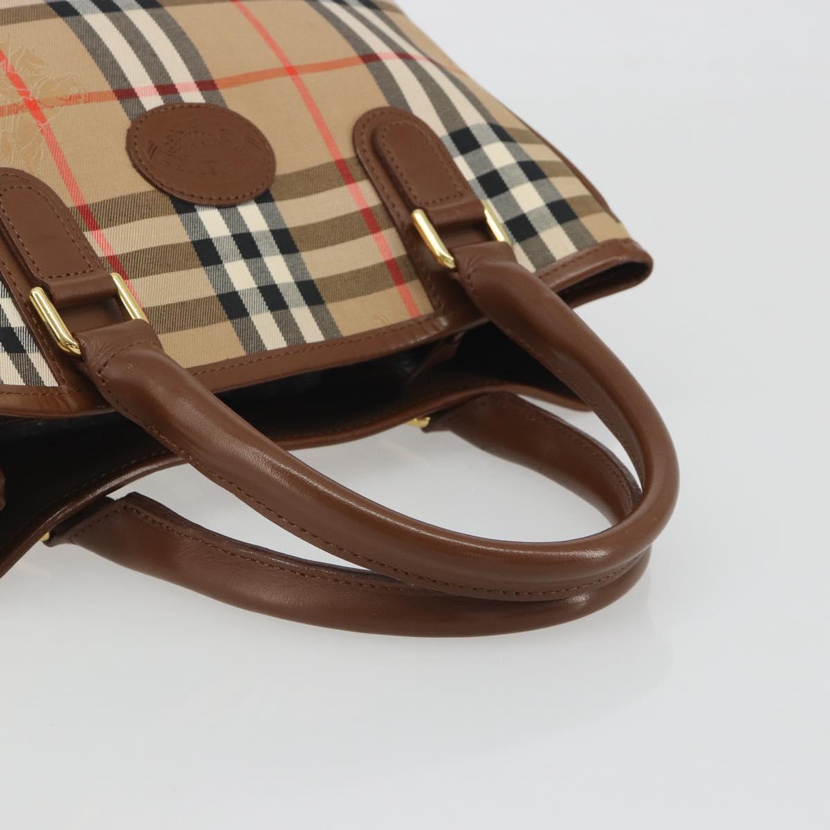 Burberrys Nova Check Hand Bag Canvas Beige Gold Auth 192506