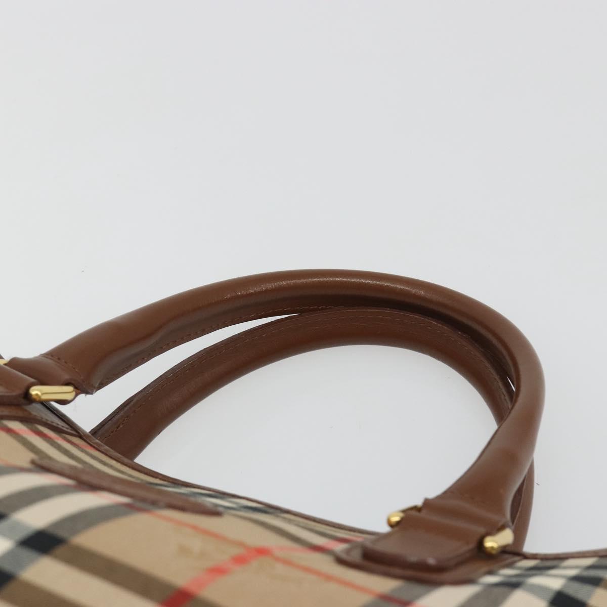 Burberrys Nova Check Hand Bag Canvas Beige Gold Auth 192506