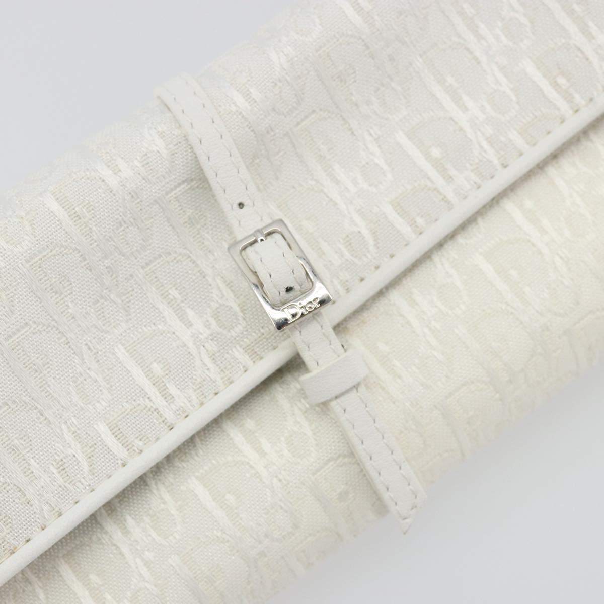 Christian Dior Trotter Canvas Roll Up Pouch White Silver Auth 192517A