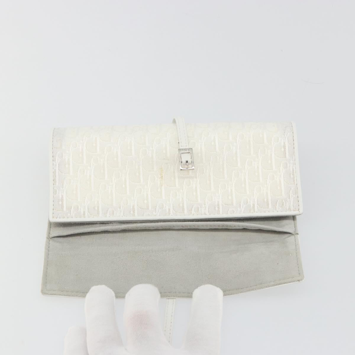 Christian Dior Trotter Canvas Roll Up Pouch White Silver Auth 192517A