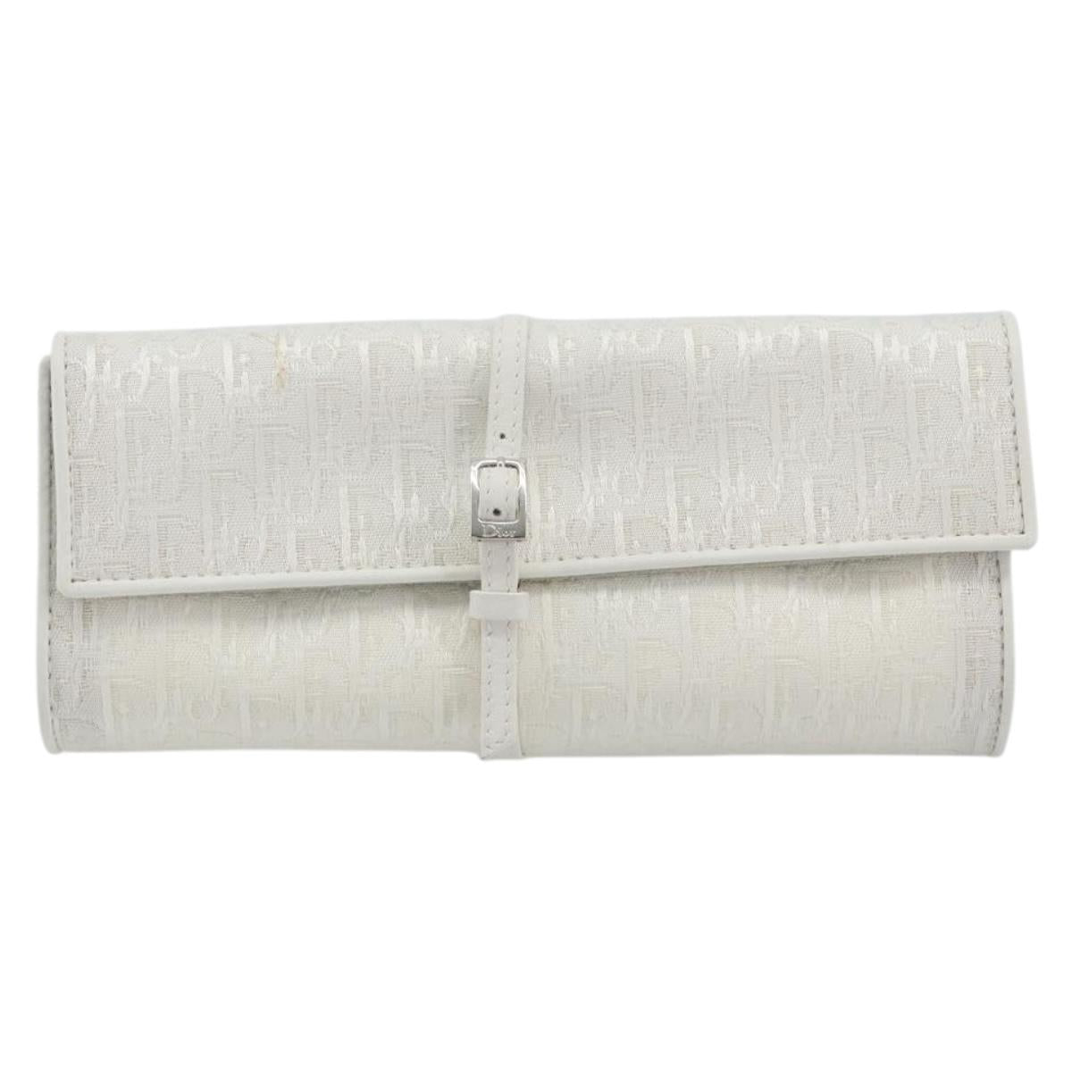 Christian Dior Trotter Canvas Roll Up Pouch White Silver Auth 192517A