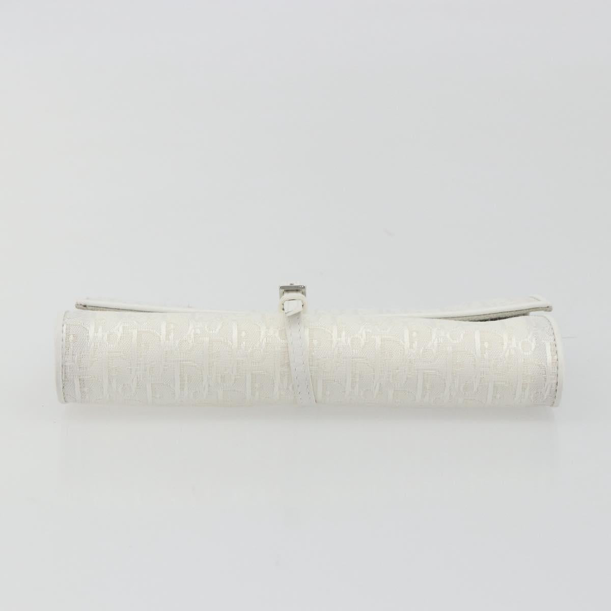 Christian Dior Trotter Canvas Roll Up Pouch White Silver Auth 192517A